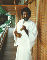 Japan tour, at the Tenkawa Shrine playing the birimbao, 19??